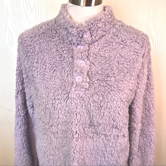 Purple Soft Fuzzy Pullover Sherpa Fleece Sweatshirt - Picture 3 of 4